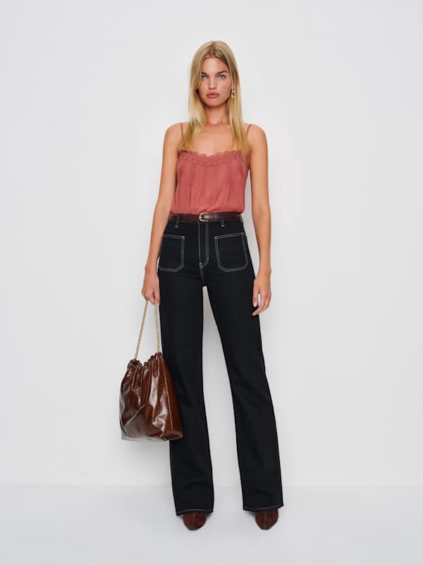 Alyssa Stretch High Rise Wide Leg Long Jeans - Black